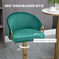 HOMCOM 2er-Ser Barhocker im Vintage-Design, inkl. Fußtstütze, Samtoptik, Barstuhl, Grün + Gold(m-4)