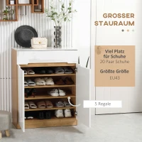 HOMCOM Schuhschrank, Schuhkommode, Schublade, versetzbare Einlegeböden, Hochglanzoberfläche, weiß, 80 x 32 x 100 cm(m-5)