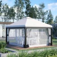 Outsunny Gartenpavillon, abnehmbare Vorhänge, Löcher für Regenwasserabführung, weiß, 3 x 3 x 2,7 m(m-2)