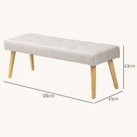 HOMCOM Ławka, Siedzisko, Miękki pokrowiec, Optyka lnu, Do 120 kg, Nogi z drewna naturalnego, 120x41x43cm, Kremowa(m-3)