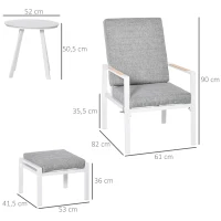Outsunny Gartenmöbel Set für 4 Personen Balkonmöbel verstellbar Aluminium Grau+Weiß 61 x 82 x 90 cm(m-3)