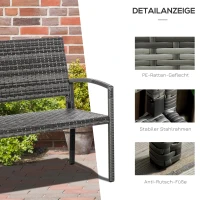 Outsunny tuinbank, rotanlook, met stalen frame, voor 2 personen, grijs, 122 x 60 x 87 cm(m-6)