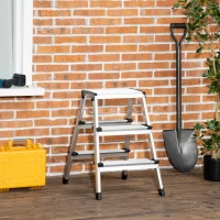 DURHAND Trittleiter Klapptritt, klappbar, breite Sprossen, rutschfest, Leichtbau, Aluminium+Stahl, 44 x 62,5 x 60,5cm(m-2)