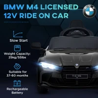 AIYAPLAY 12V BMW Licensed Kids Car, with Easy Transport, Remote Control, Suspension, Music, Horn, LED Lights, Black(m-4)