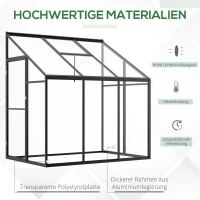 Outsunny Gewächshaus 182 x 122 cm Beistell Gartenhaus mit Verstellbares Dach Verschließbare Treibhaus Tür Aluminiumlegierung Polystyrolplatte Transparent Schwarz(m-4)