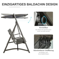 Outsunny 3-Sitzer Rattan Hollywoodschaukel Gartenschaukel mit verstellbares Sonnendach Schaukelbank Aluminium Braun+Grau197 x 122 x 178 cm(m-4)
