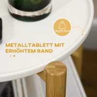 HOMCOM Beistelltisch mit abnehmbarem Tablett, 1 Aufbewahrungskorb, Bambus, 45 cm x 45 cm x 54 cm, Weiß + Natur + Grau(m-7)