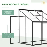 Outsunny Gewächshaus 182 x 122 cm Beistell Gartenhaus mit Verstellbares Dach Verschließbare Treibhaus Tür Aluminiumlegierung Polystyrolplatte Transparent Schwarz(m-5)