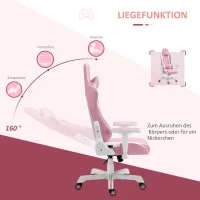 Vinsetto Gamingstuhl mit Kopfstütze Lendenkissen Bürostuhl höhenverstellbar Schaumstoff Kunstleder Nylon Rosa+Weiß 71 x 73 x 128-138 cm(m-5)