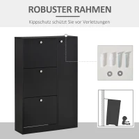 HOMCOM Schuhschrank Schuhkipper Schuhständer Schuhregal mit 3 Klappe und Anti-Rückwärts-Zugbügel 22-28 Paar 80x24x120cm Schwarz(m-6)