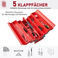 DURHAND Werkzeugkoffer Werkzeugkiste 5 Fächer aufklappbar Stahl (SPCC) Rot 56 x 20 x 41 cm(m-5)