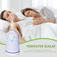 HOMCOM Elektrische Aroma-Diffusor für ätherische Öle 7 Farben LED 2 Sprühnebel-Modi automatische Abschaltung Keramischer Deckel mit floralem Muster elegant 100ml Keramik ABS Weiß Ø9,2x16,5 cm(m-6)