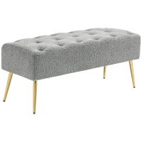 HOMCOM Ławka Tapicerowana, miękki pokrycie w stylu wełny owczej, do 120 kg, pozłacane nogi stalowe, 112x41x46cm, Szary(m-10)