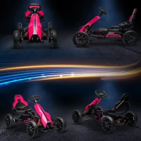HOMCOM 12V Electric Go Kart for Kids, Ride-On Racing Go Kart with Forward Reversing, Rechargeable Battery, 2 Speeds, for Boys Girls Aged 3-8 Years Old - Pink(m-8)