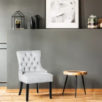 HOMCOM Scaun pentru Pranz Eleganta Captusita Invelis din Lin cu Nasturi Matlasati Gri(m-11)