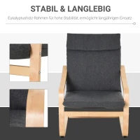 HOMCOM Relaxsessel Ruhesessel Relaxstuhl mit Armlehne Leinenbezug Holzgestell Grau(m-5)