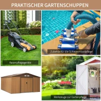 Outsunny Stahl Gerätehaus 20m³ Geräteschuppen Gartenhaus Fahrradschuppen Garten Schuppen Braun 340 x 386 x 200 cm(m-6)