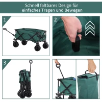 Outsunny Bollerwagen Faltbarer Handwagen 360° Gartenwagen Transportwagen mit  Teleskop Griff Verstellbarer Griffhöhe Strandwagen bis 70 kg Tragkraft Metall Oxford Grün 108 x 55 x 59-89 cm(m-9)