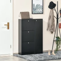 HOMCOM Schuhschrank Schuhkipper Schuhständer Schuhregal mit 3 Klappe und Anti-Rückwärts-Zugbügel 22-28 Paar 80x24x120cm Schwarz(m-2)