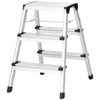 DURHAND Trittleiter Klapptritt, klappbar, breite Sprossen, rutschfest, Leichtbau, Aluminium+Stahl, 44 x 62,5 x 60,5cm(m-10)