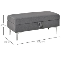 HOMCOM Polsterbank Sitzbank Truhenbank mit Stauraum Metall Leinen Grau108,5 x 44,5 x 47,5 cm(m-3)
