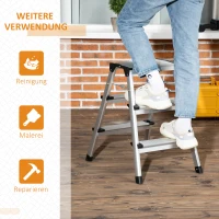 DURHAND Trittleiter Klapptritt, klappbar, breite Sprossen, rutschfest, Leichtbau, Aluminium+Stahl, 44 x 62,5 x 60,5cm(m-7)