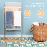 HOMCOM Porte-serviettes en bambou sur pieds avec 3 barres support pour serviette étagère de salle de bain - 48 x 25,8 x 94 cm(m-6)