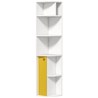 HOMCOM Raft de Colt Alb cu Dulapior Galben – 5 Polite Decorative(m-11)