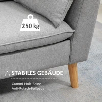 HOMCOM 2-er Sofa, 2-Sitzer, kleines Sofa, Retrodesign, 2 Kissen, Kautschukholz, Grau+ Natur(m-6)