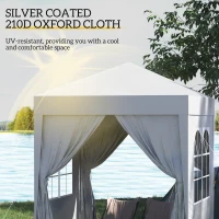 Outsunny Foisor Pliabil 2x2 m con 4 Pereti Detasabili, Foisor de Gradina cu Sac pentru Transport din Poliester si Otel, Alb(m-5)