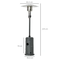 Outsunny Heizstrahler Terrassenheizer mit Drehknopf Rädern Terrassenstrahler mit automatischer Sicherheitsabschaltung rollbar Gas 12,5KW schirmförmig Metall rostfreier Stahl Kohlegrau Ø81,5 x 225 cm(m-3)