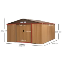 Outsunny Stahl Gerätehaus 20m³ Geräteschuppen Gartenhaus Fahrradschuppen Garten Schuppen Braun 340 x 386 x 200 cm(m-3)