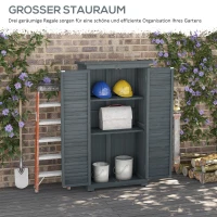 Outsunny Gartenschrank Holz Gerätehaus Geräteschuppen Geräteschrank Holzhütte Pultdach Bitumenpappe Lamellentüren Grau 87 x 46,5 x 160 cm(m-13)