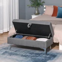HOMCOM Polsterbank Sitzbank Truhenbank mit Stauraum Metall Leinen Grau108,5 x 44,5 x 47,5 cm(m-2)