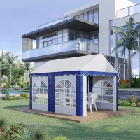 Outsunny Partyzelt, Bierzelt, abnehmbare Seitenwände, vier große Fenster, Stahl+Kunststoff, weiß+blau, 4 x 3 m(m-2)