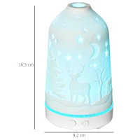 HOMCOM Elektrische Aroma-Diffusor für ätherische Öle 7 Farben LED 2 Sprühnebel-Modi automatische Abschaltung Keramischer Deckel mit floralem Muster elegant 100ml Keramik ABS Weiß Ø9,2x16,5 cm(m-3)