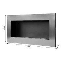 HOMCOM Cheminée bioéthanol Murale encastrable brûleur 2 x 0,9 L, environ 3 h de durée de combustion 110L x 14l x 54H cm Couverture 25-30 m² Acier inox(m-3)