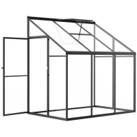 Outsunny Gewächshaus 182 x 122 cm Beistell Gartenhaus mit Verstellbares Dach Verschließbare Treibhaus Tür Aluminiumlegierung Polystyrolplatte Transparent Schwarz(m-1)
