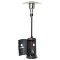 Outsunny Heizstrahler Terrassenheizer mit Drehknopf Rädern Terrassenstrahler mit automatischer Sicherheitsabschaltung rollbar Gas 12,5KW schirmförmig Metall rostfreier Stahl Kohlegrau Ø81,5 x 225 cm(m-10)