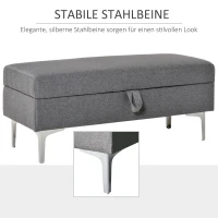 HOMCOM Polsterbank Sitzbank Truhenbank mit Stauraum Metall Leinen Grau108,5 x 44,5 x 47,5 cm(m-4)