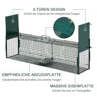 PawHut dierenval marterval vangval voor konijnen kattenval rat 2 ingangen handvat metaal donkergroen 100 L x 25 B x 28 H cm(m-7)