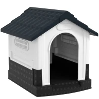 PawHut Plastic Dog Kennel with Windows, for Garden Patio, Miniature and Small Dogs, 80 x 69 x 76cm - Grey(m-11)