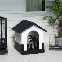 PawHut Plastic Dog Kennel with Windows, for Garden Patio, Miniature and Small Dogs, 80 x 69 x 76cm - Grey(m-2)