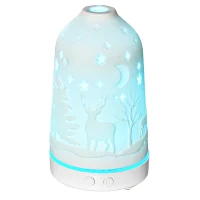 HOMCOM Elektrische Aroma-Diffusor für ätherische Öle 7 Farben LED 2 Sprühnebel-Modi automatische Abschaltung Keramischer Deckel mit floralem Muster elegant 100ml Keramik ABS Weiß Ø9,2x16,5 cm(m-1)