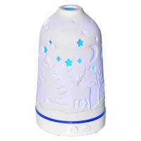HOMCOM Elektrische Aroma-Diffusor für ätherische Öle 7 Farben LED 2 Sprühnebel-Modi automatische Abschaltung Keramischer Deckel mit floralem Muster elegant 100ml Keramik ABS Weiß Ø9,2x16,5 cm(m-10)