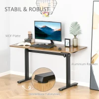 Vinsetto elektrisches Schreibtisch Tischgestell mit Motor Computertisch höhenverstellbar Stehschreibtisch Bürotisch Schreibtischständer Aluminium Braun+Schwarz 140 x 60 x 72-122 cm(m-7)