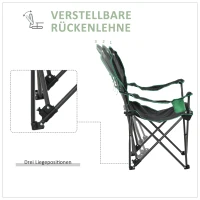 Outsunny Campingstuhl Klappstuhl Anglerstuhl Höhenverstellbar mit Getränkehalter faltbar inkl Tragetasche Regiestuhl bis 136 kg belastbar Schwarz+Grün 75,5 x 88 x 101-104 cm(m-6)