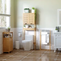 HOMCOM Porte-serviettes en bambou sur pieds avec 3 barres support pour serviette étagère de salle de bain - 48 x 25,8 x 94 cm(m-2)