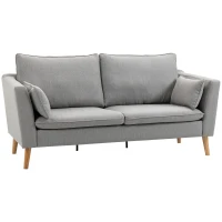 HOMCOM 2-er Sofa, 2-Sitzer, kleines Sofa, Retrodesign, 2 Kissen, Kautschukholz, Grau+ Natur(m-1)