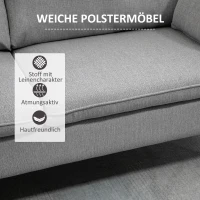 HOMCOM 2-er Sofa, 2-Sitzer, kleines Sofa, Retrodesign, 2 Kissen, Kautschukholz, Grau+ Natur(m-4)